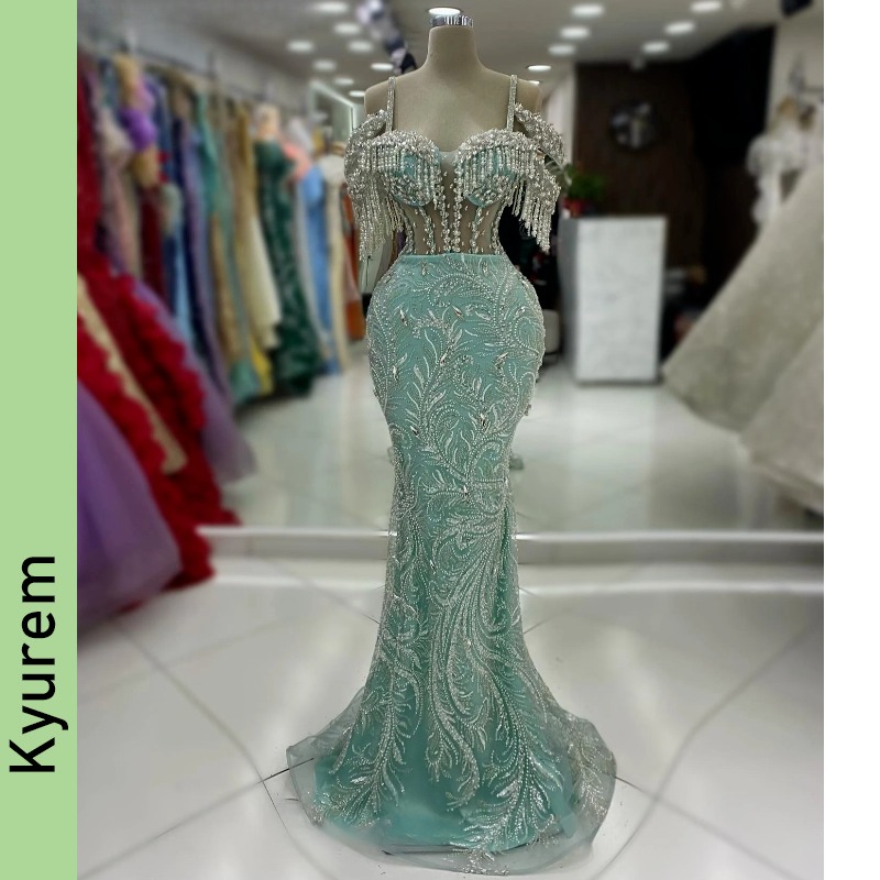 Mint Green Beaded Mermaid Evening Dresses Special Spaghetti Red Carpet Runway Dresses for Teens Vestidos De Gala Robe De Soiree Masquerade