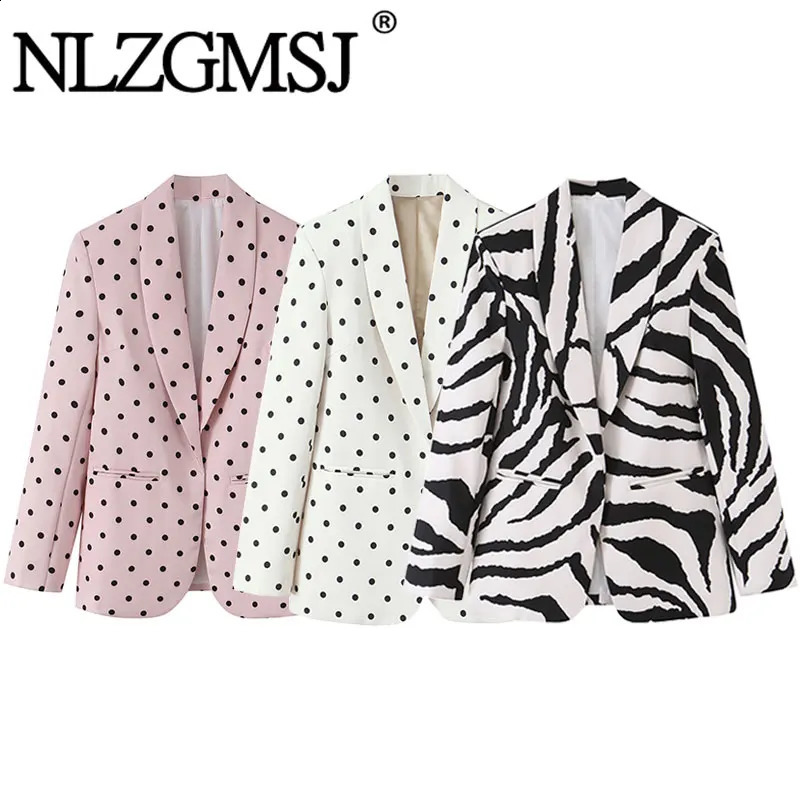 NLZGMSJ 2026 Spring Chic Women Blazer Polka Dot Single Breasted Long Sleeve Fashion Office Lady Blazers 260625