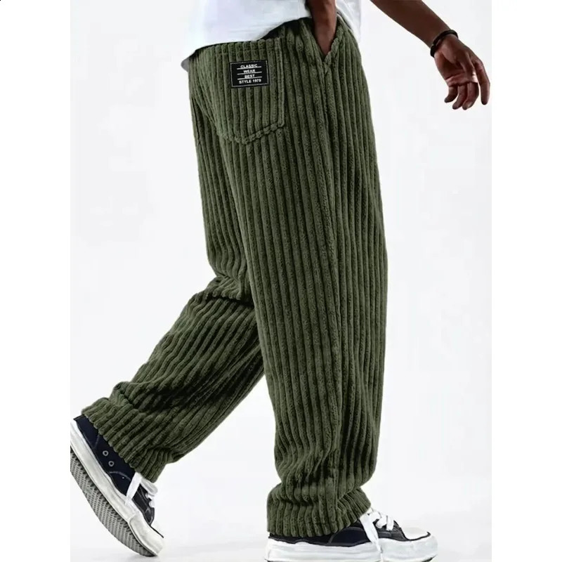Retro Vertical Striped Mens Pants Corduroy Casual Pocket Trousers Loose Baggy Pants Straight Sweatpants Outdoor Streetwear 260625
