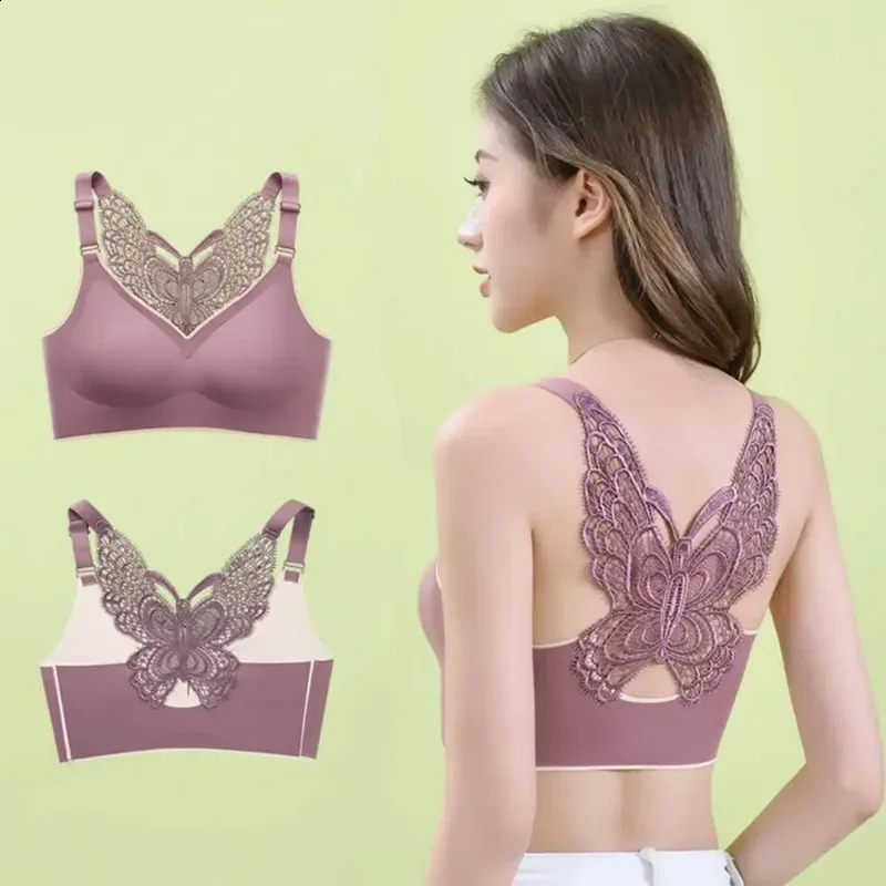 Padded Seamless Butterfly Lace Womens Brassiere Push Up Underwear Shockproof Comfortable Beautiful Back Sports Bra Tank Top 260626