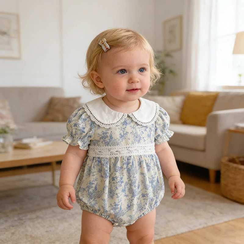 2026 New Summer Baby Crawling Romper Korean Version Style Baby Girl Short Sleeved Jumpsuit Cute Peter Pan Collar Bodysuit Y260625WKJR