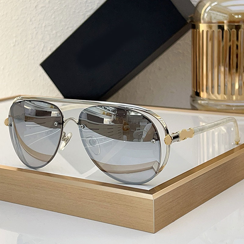 New Designer Mens Pilot Sun Glasses Womens Luxury Double Beam Oval Glasses Mirror Silver Lens Metal Frame Daily Play Sunscreen Sunglasses MS TEPAKEP