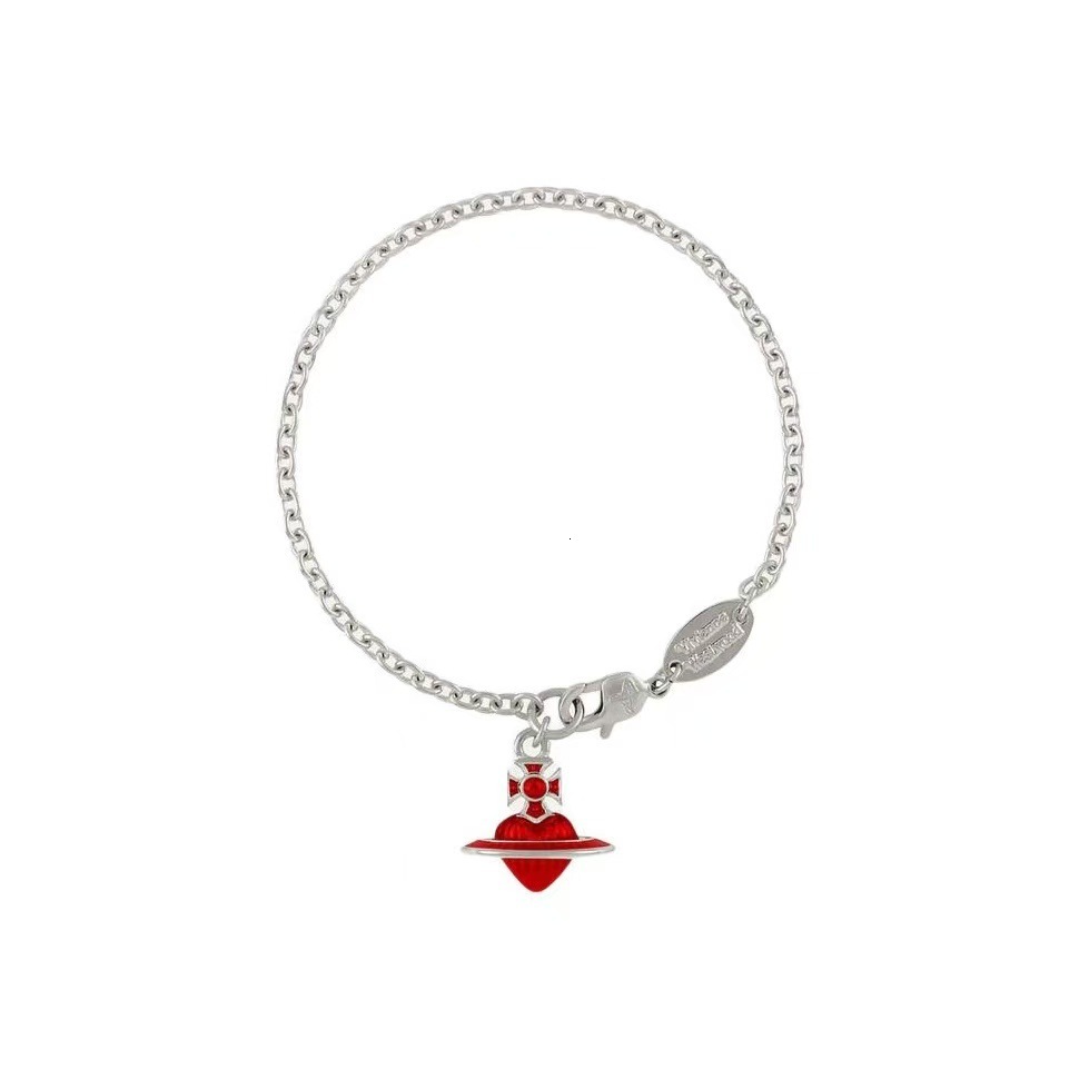 Saturn Jewelry Designer Vivienneewestwood Vivi Ennewestwood Luxury Bracelet For Woman Men Luxe Bangle Enamel Red Heart Bracelet With Saturn Chain Fo