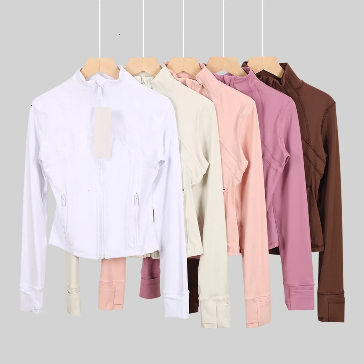 2026 outdoor Gym Clothe Set Women Sports Jacket Crop Top With Gold Zipper Workout Set Fitness Long Sleeve Tops Breathable H Free Shipping
