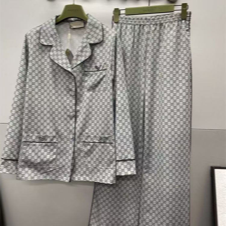 new designer casual autumn spring womens set highquality printed home clothes sleeved shirt with long pants setr