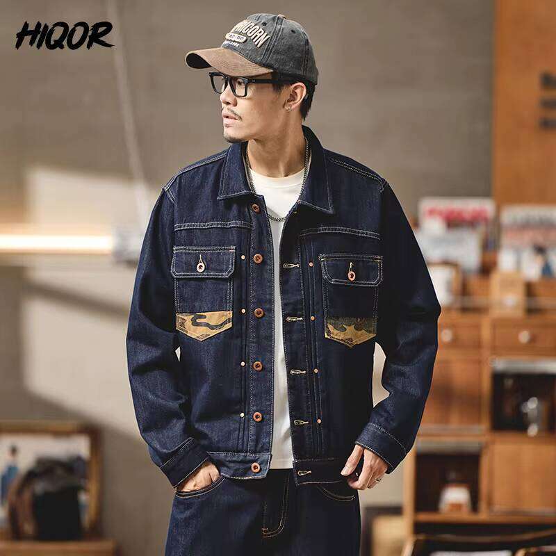 Autumn Winter Vintage Men's Cargo Coats Fashion Street Versatile Long Sleeve Denim Jackets Loose Casual Workwear for Men W260626