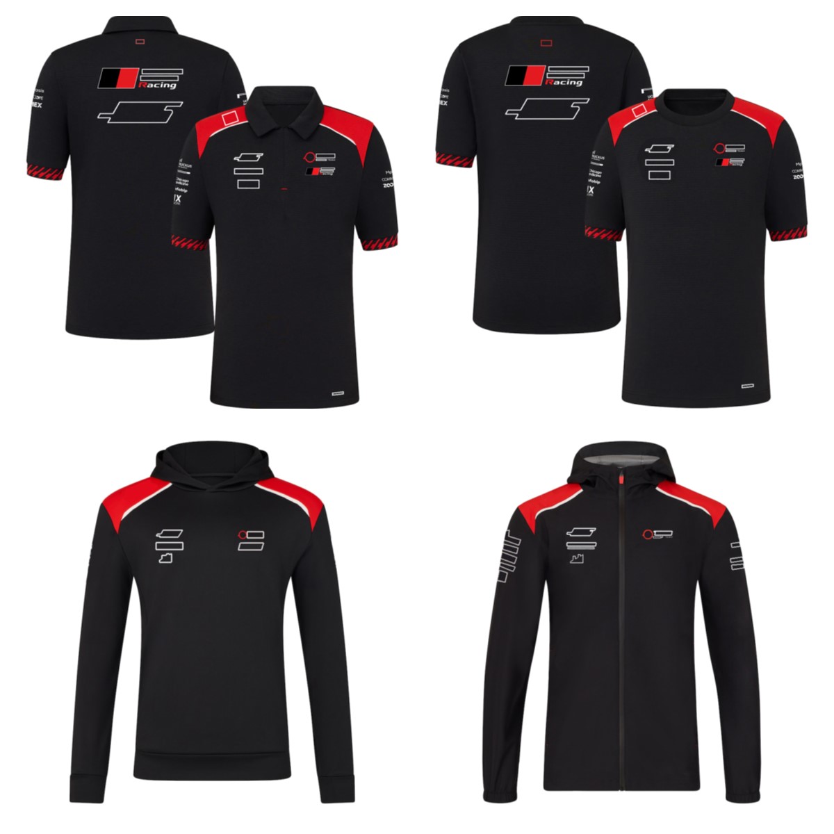 2026 F1 Team Black and Red Striped Racing Polo Shirt, Simple Geometric Print, Breathable, Unisex, Lapel Collar, Spring and Autumn Zipper Jacket, Plu