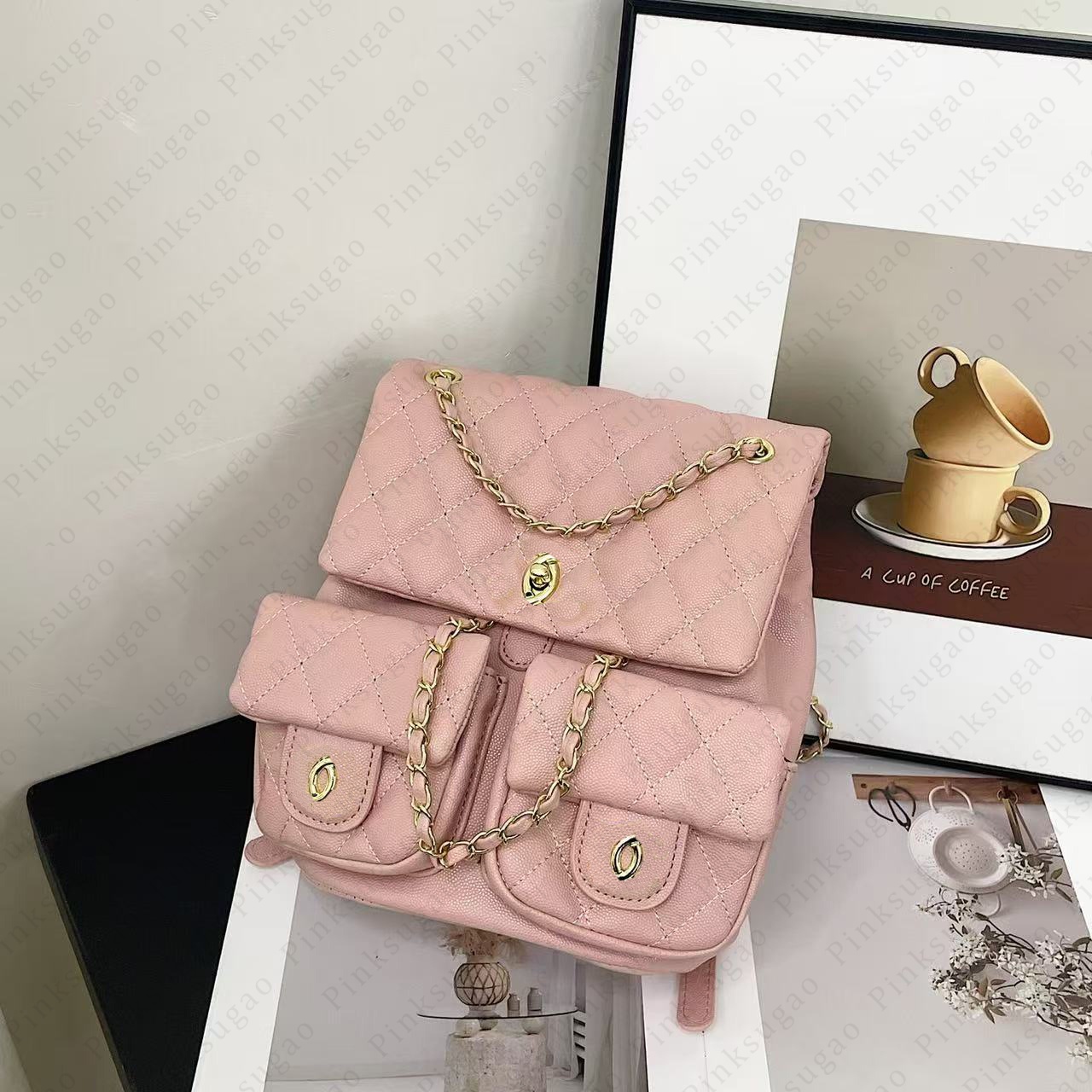Girls Backpack Shoulder Bags Handbag New Diamond Quilted PU Leather Chain Bags Flip Cover Zipper Rucksack Casual School Travel Bag Changchen26062554