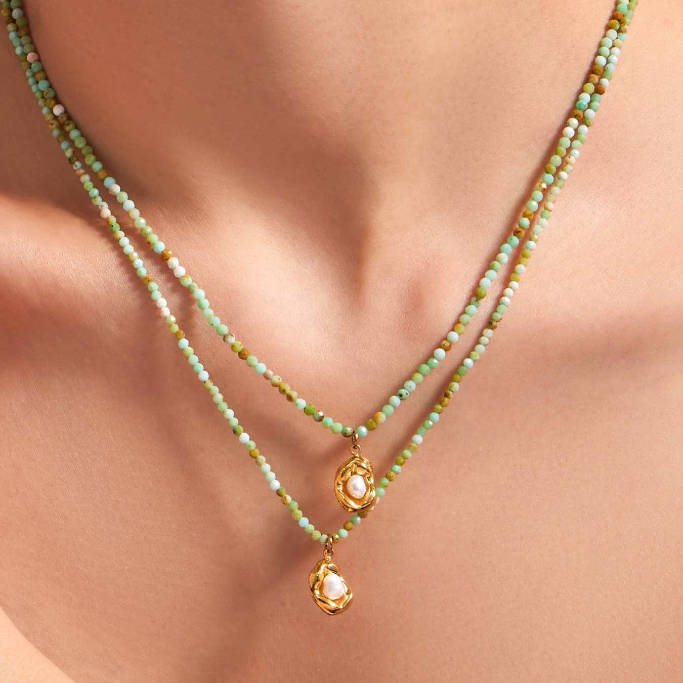 Women's Bohemian Necklace French INS Style Light Luxury Natural Stone Beaded Stainless Steel 18K Gold Freshwater Pearl Pendant Elegant Collarbo