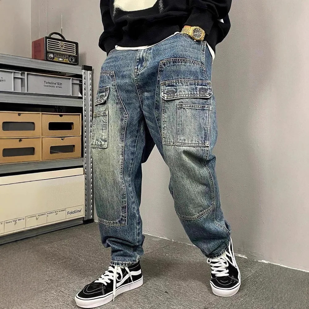American Casual Washed Vintage Workwear Jeans for Men in Spring and Autumn Highstreet Style Loosefitting Tapered Pants 260624