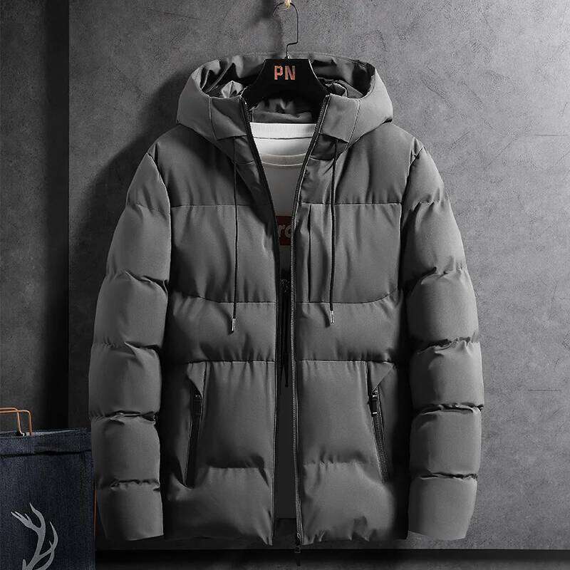 Autumn and Winter Men's Hooded Warm Casual Simple Korean Version Slim Fit Cotton Coat Trend Puffer Jacket J260626
