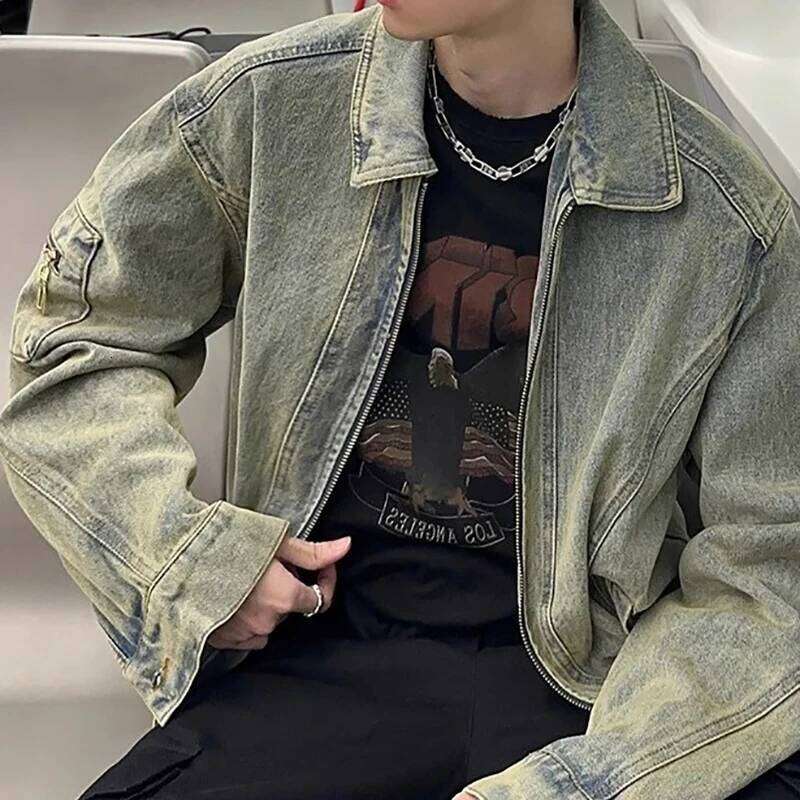 Men's Jeans Jacket Autumn Vintage Washed Casual Denim Jackets Versatile Fashion Korea Style Trendy High Street Outerwear Coat W260626