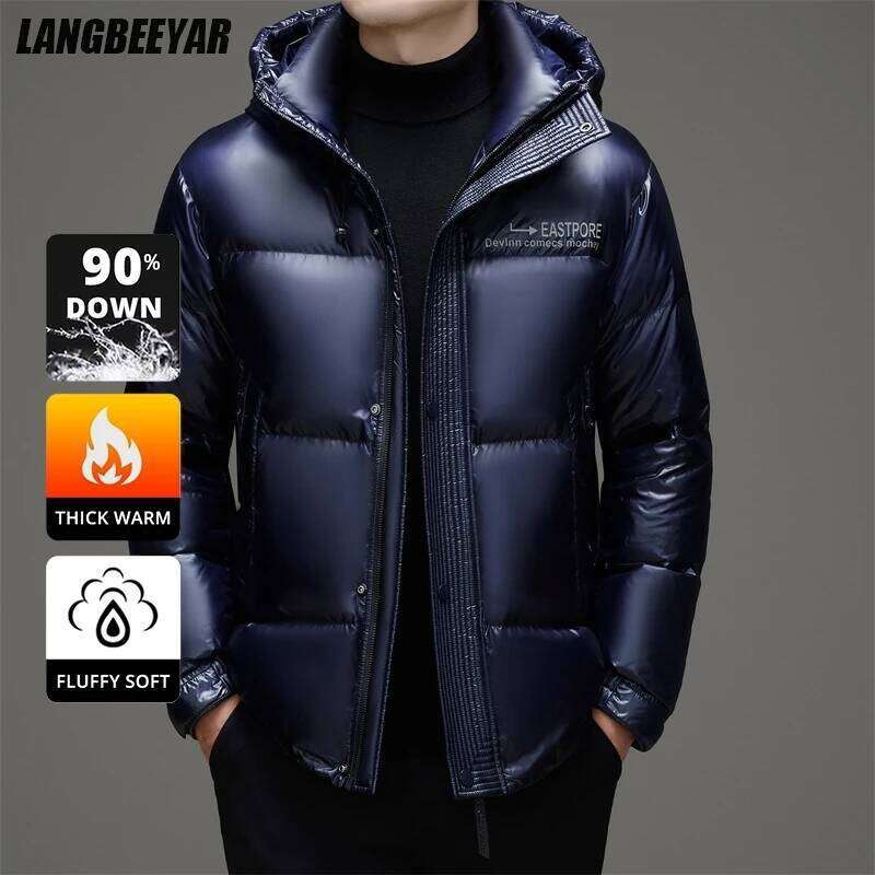 High End Thick Brand Casual Fashion Shiny Men Down Jacket Winter Warm Hooded Designer Parkas Windbreaker Puffer Feather Coats J260626