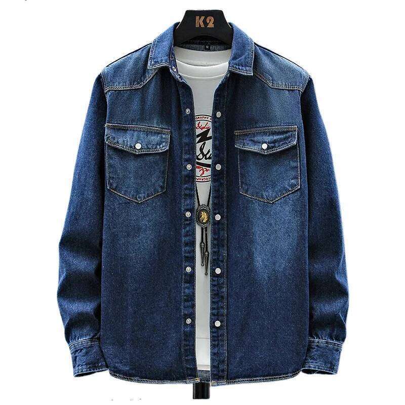 Trendy Jacket Spring-Autumn Fashionable Pure Cotton Breathable Casual Long-Sleeved Denim Shirt Comfortable Men's Top W260626