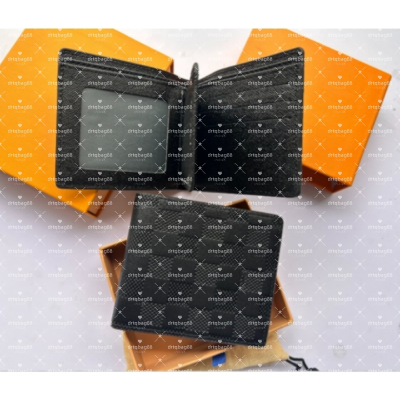 New 2026 Classic Men's Wallet Fashion Check Plaid Style Men Small Wallets Special Canvas Multiple Short Bifold Wallet With Box And Dust Bag