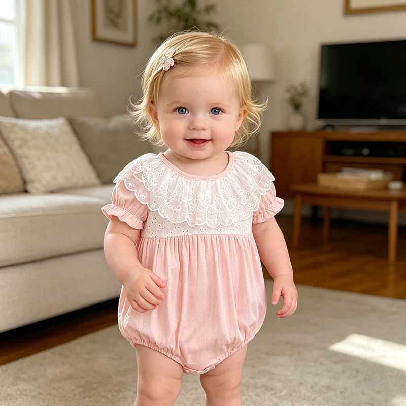 2026 New Newborn Baby Girl Bodysuits 0-24M Baby Girl Romper Summer Short Sleeved Cotton Lace Collar Baby Girl Jumpsuit Y2606258UUM