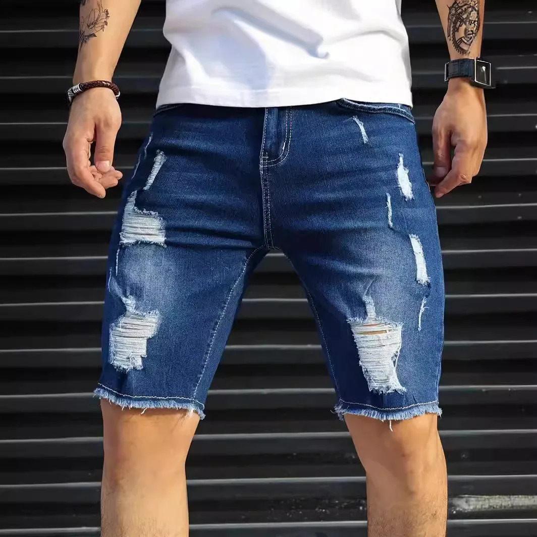 Summer Ripped Jeans Men Stretch Denim Shorts Male Short Slim Straight Fashion Black Man Clothes Streetwear 260625