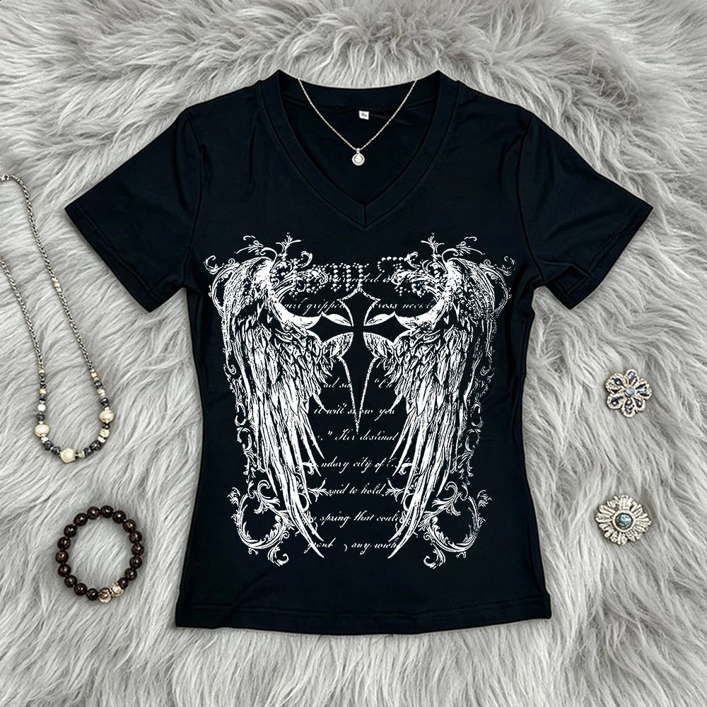Subcultural slim fit printed short sleeved shirt Y2K fashion streetwear clothing American retro casual T-shirt womens G 260625
