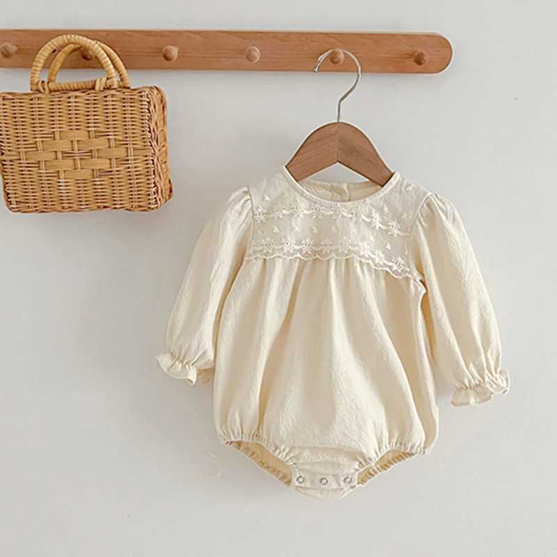 Summer Infant Baby Girls Jumpsuit Lace Collar Baby Girls Rompers Linen Cotton Long Sleeve Spring Baby Girls One-piece Clothes Y260625Y0YN