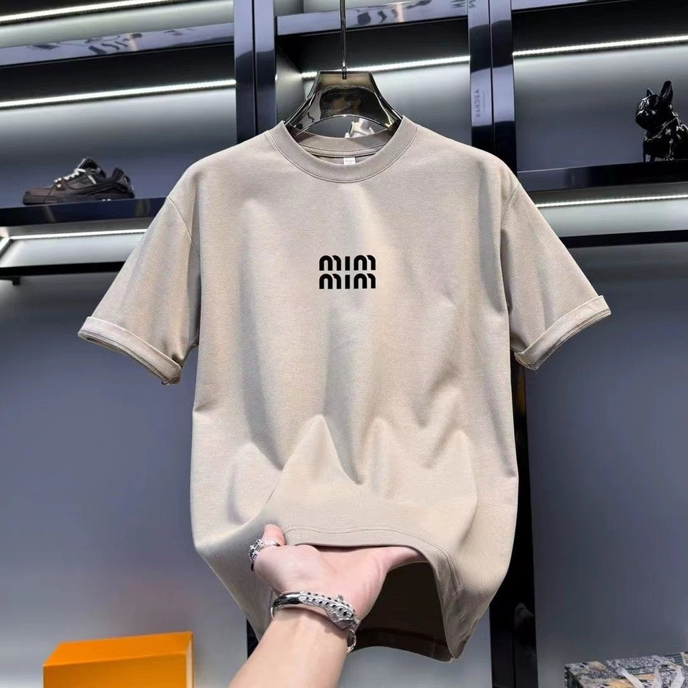 Miu Shirt Designer Shirt 2026 Summer New Trendy Brand Short Sleeved T-Shirt With Simple Letter Print And Round Neck Mens Half-Sleeved Top A2c