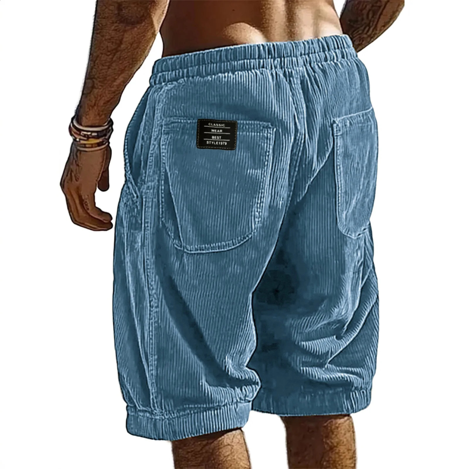 2026 Summer Mens Solid Color Vintage Corduroy Shorts Casual Striped Textured Loose Straight Daily Leisure Short Pants 260625