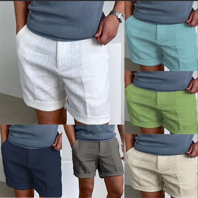 Mens Linen Shorts with Slant Pockets Breathable Casual Summer Shorts for Sports Outdoor Daily Wear Solid Color Lightweight 260625BJ