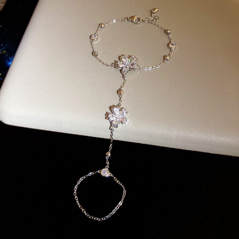 14k real gold plated zircon flower pendant bracelet, light luxury high-end feel, niche ring integrated jewelry for women