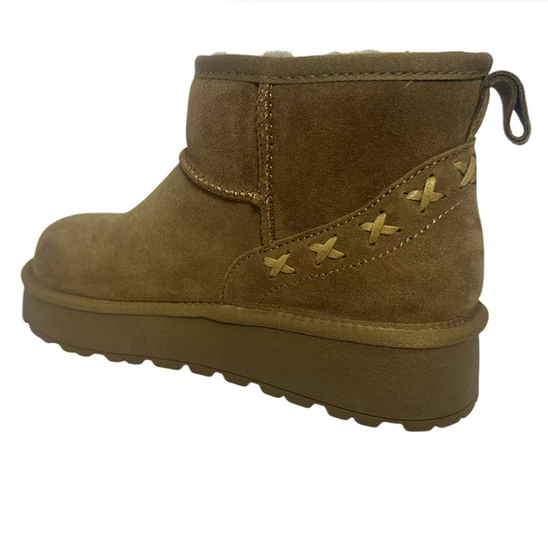 New Fall Winter Women's Fringed Chunky Soled Snow Boots Retro-Style Suede Cowhide Fleece Lined Ankle Boots Non Slip and Warm