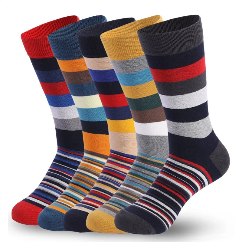 5 Pairs Spring Autumn Large Classic Color Middle Tube Mens Socks Thick and Stripe Style Small Unique Long 260625