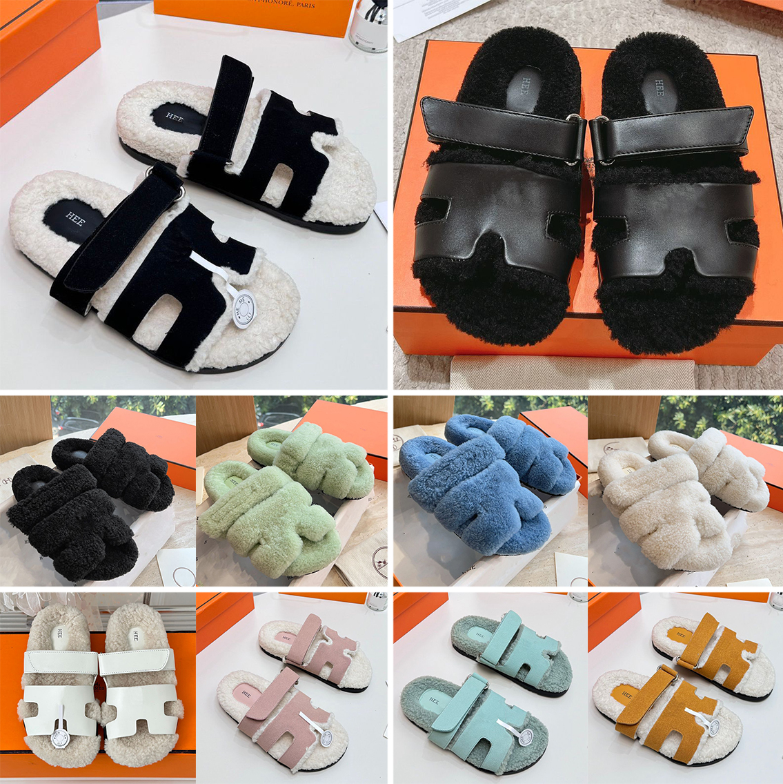 With Box Designer Shoes Sandals Fashion Ladies Teddy Fleece slide Outdoor Comfort Plush Open Toe Women's slippers cushion design Luxurious-look