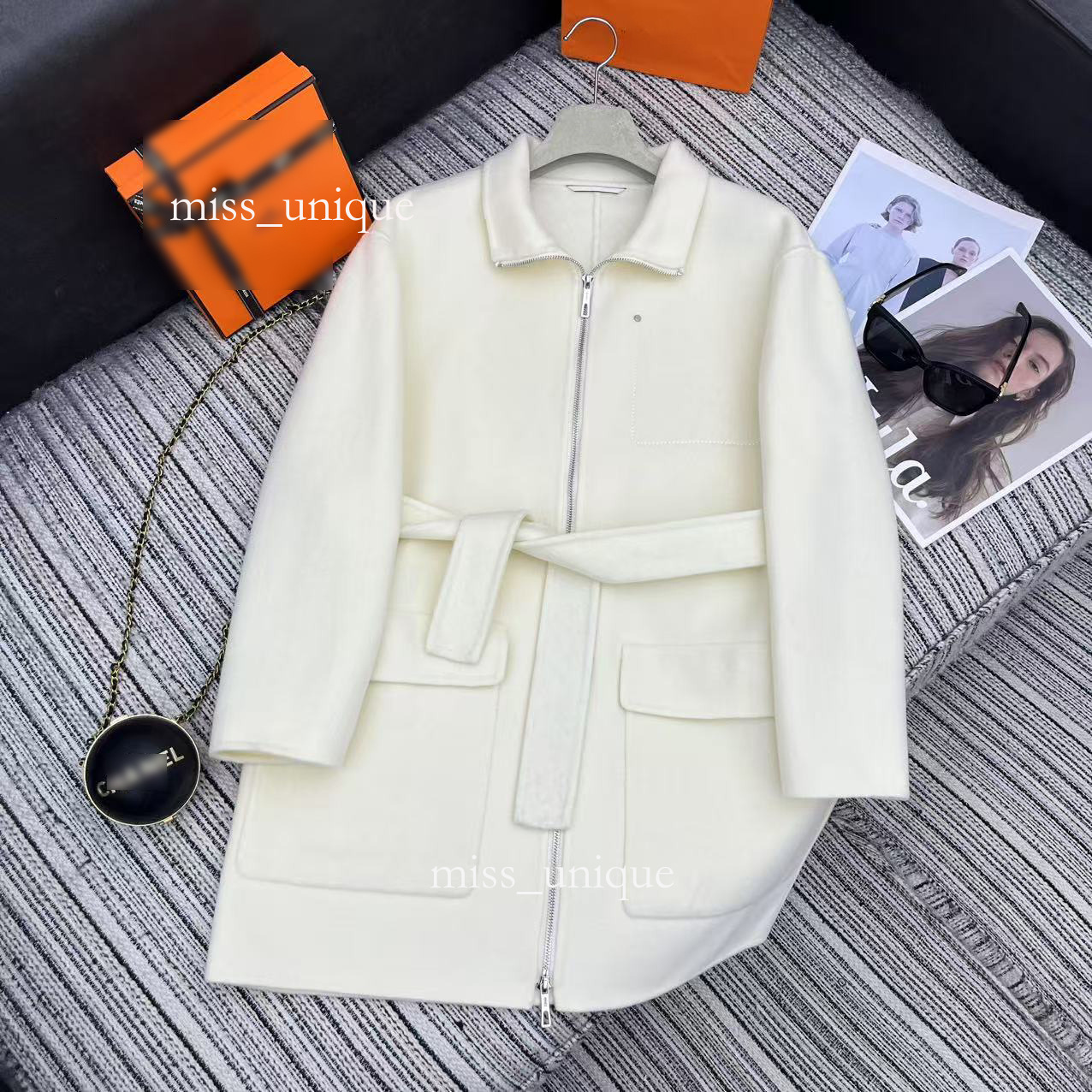 Designer 2025 Autumn Winter New Waist Tie Double-Sided Cashmere Coat Women's Mid-Length Style 30fe