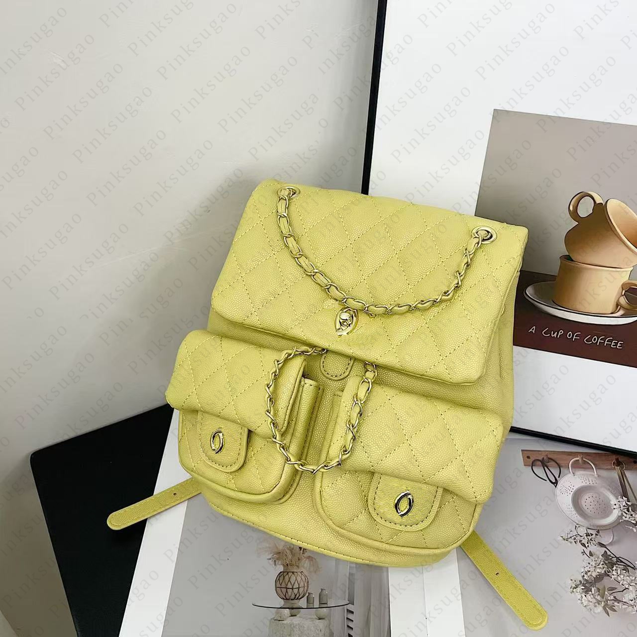 Girls Backpack Shoulder Bags Handbag New Diamond Quilted PU Leather Chain Bags Flip Cover Zipper Rucksack Casual School Travel Bag -Changchen2606255