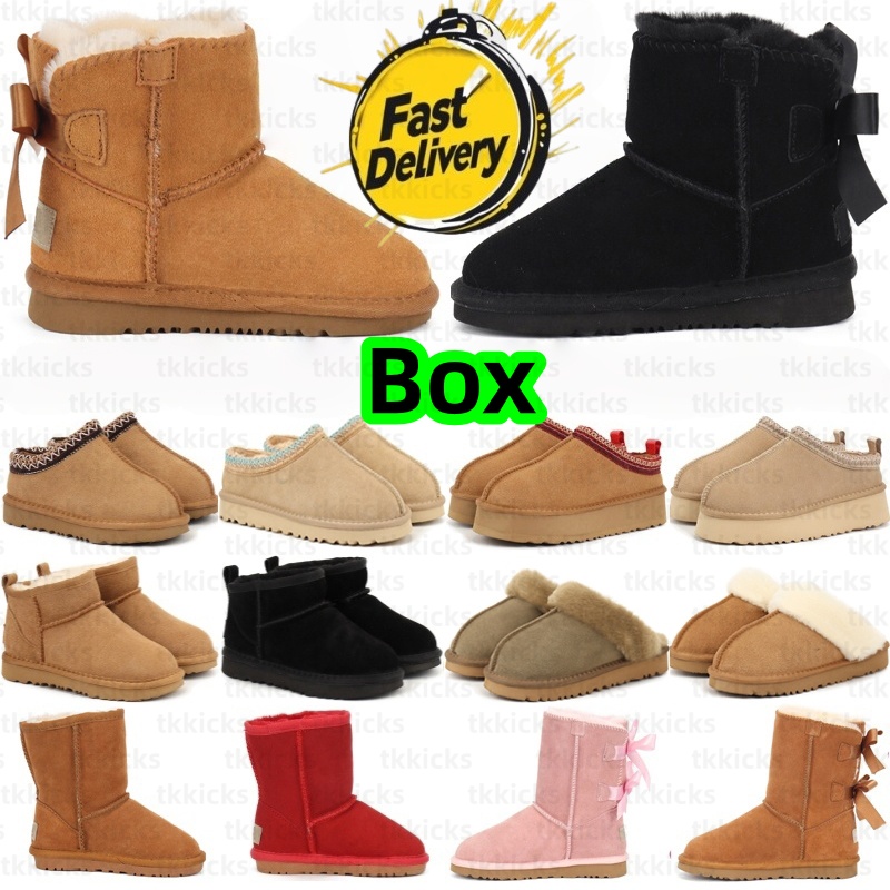 With Box Designer Snow Boots With Bowtie Women Tasman Slippers Boot Tazz Slide Mustard Ultra Mini Womens Boot Booties Australia Fur Winter Boots-image-973748697