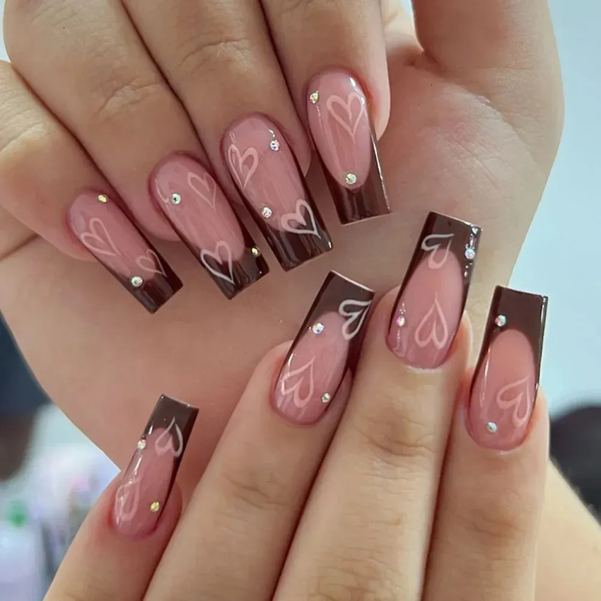 24Pcs Medium Long Acrylic Fake Nails Maquillaje Art Cool maquillaje Spice Girls Wearing False Set Press On Nail Tips Removable French 003
