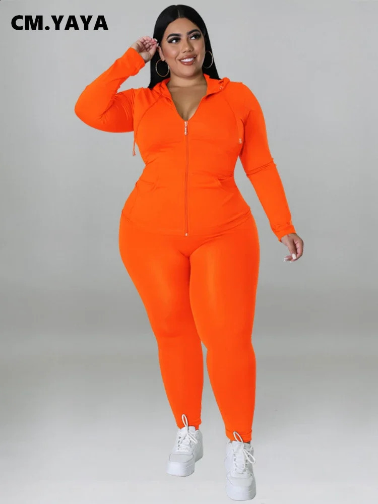 CMYAYA Elegant Plus Size Womens Set Ong Sleeve Track Zip Sweatshirt and Pants Set Fashion Tracksuit Two 2 Piece Set Outfits 260623