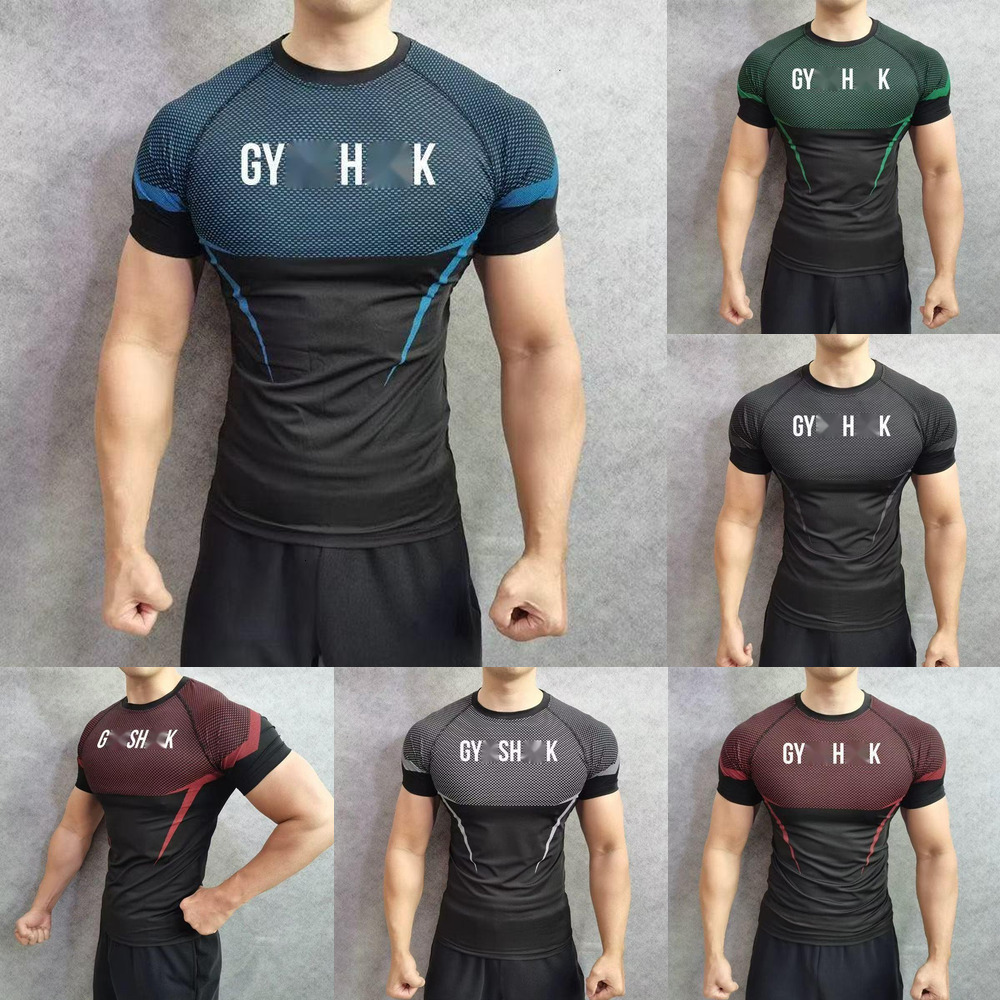 GYM Men's sports T-shirts summer new men's tight-fitting T-shirt joggers GYM sports fitness running training wear quick-dry short sleeve t