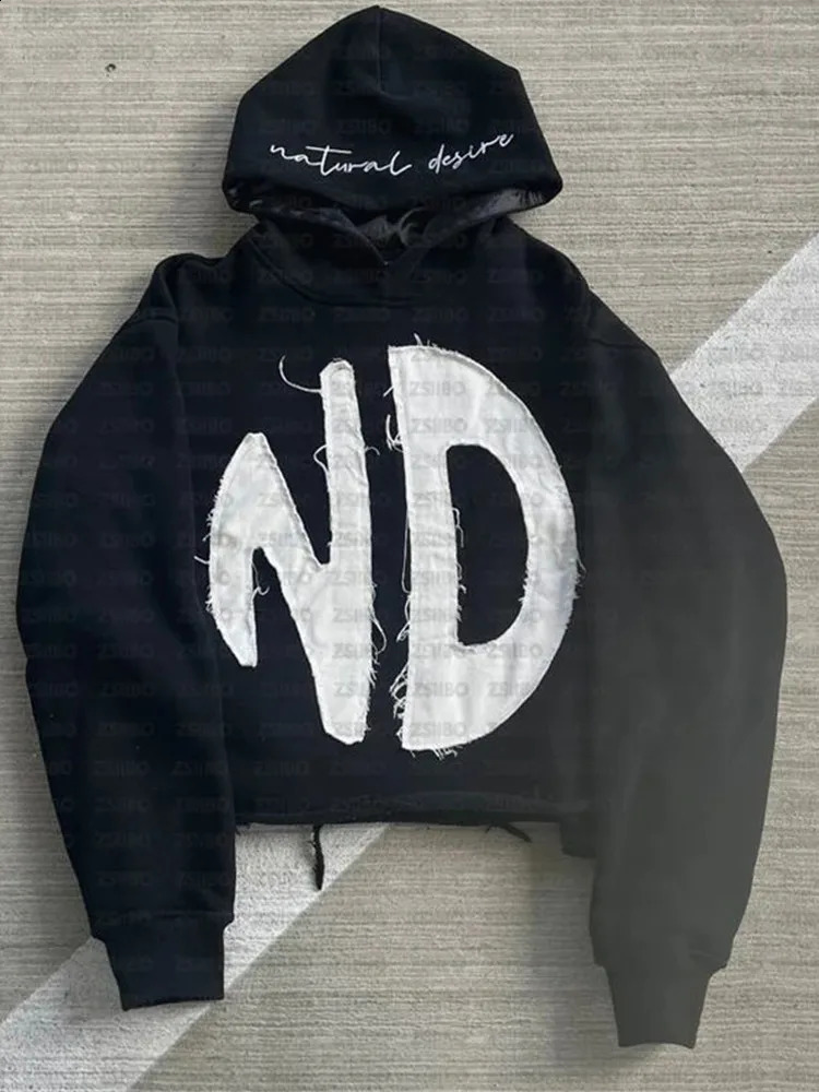 Hoodie with patch English letter pattern spring fashion mens long-sleeved hooded sweatshirt Y2K clothing jacket womens hood 260625