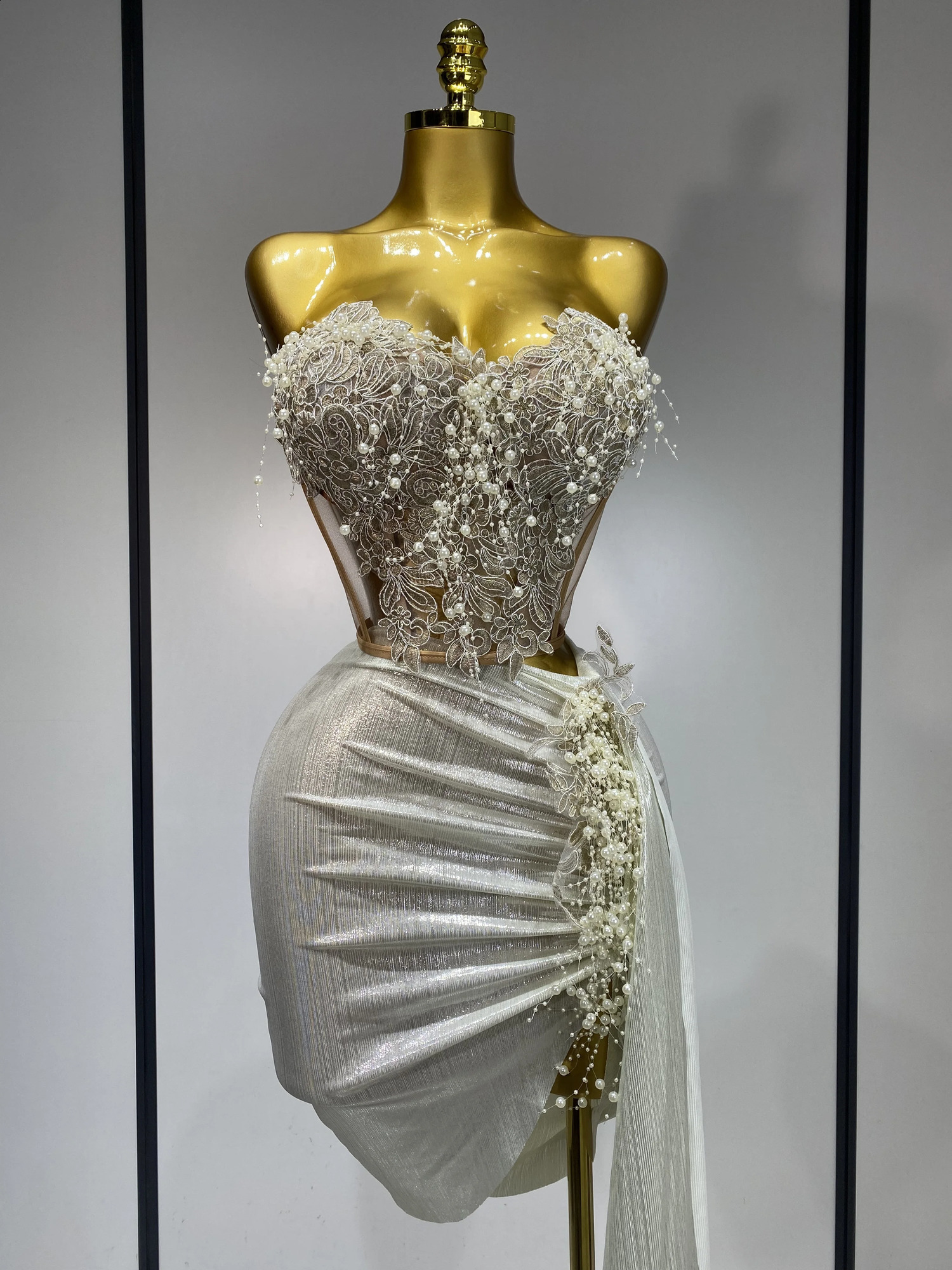 Elegant Sexy Pear Mesh See Through Two Piece Set Women Birthday Party Prom Gown Singer Nightclub wife Stage Outfit 260625