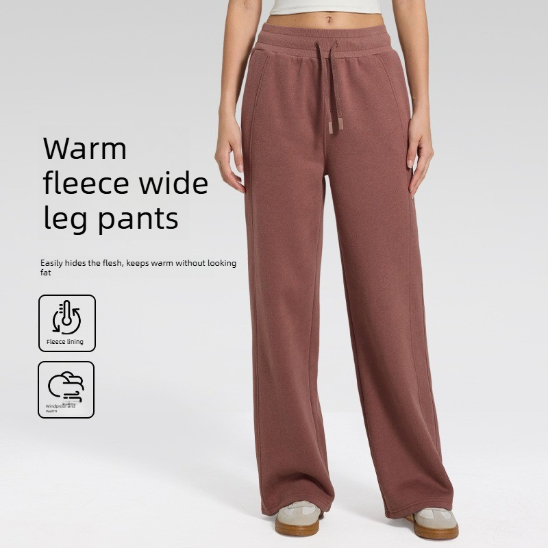 women new autumn winter thick thin fleece wide leg sweatpants warm versatile yoga joggers for running fitness outdoor