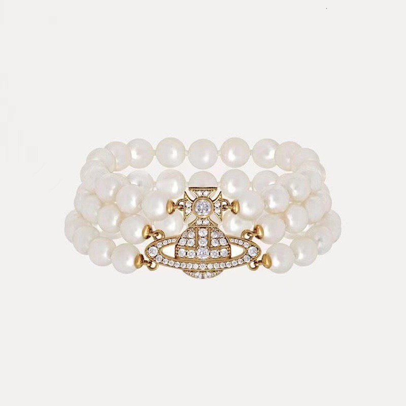 Saturn Jewelry Designer Vivienneewestwood Vivi Ennewestwood Luxury Bracelet For Woman Men Luxe Bangle Diamond-Studded Pearl Bracelet Fashion Accesso