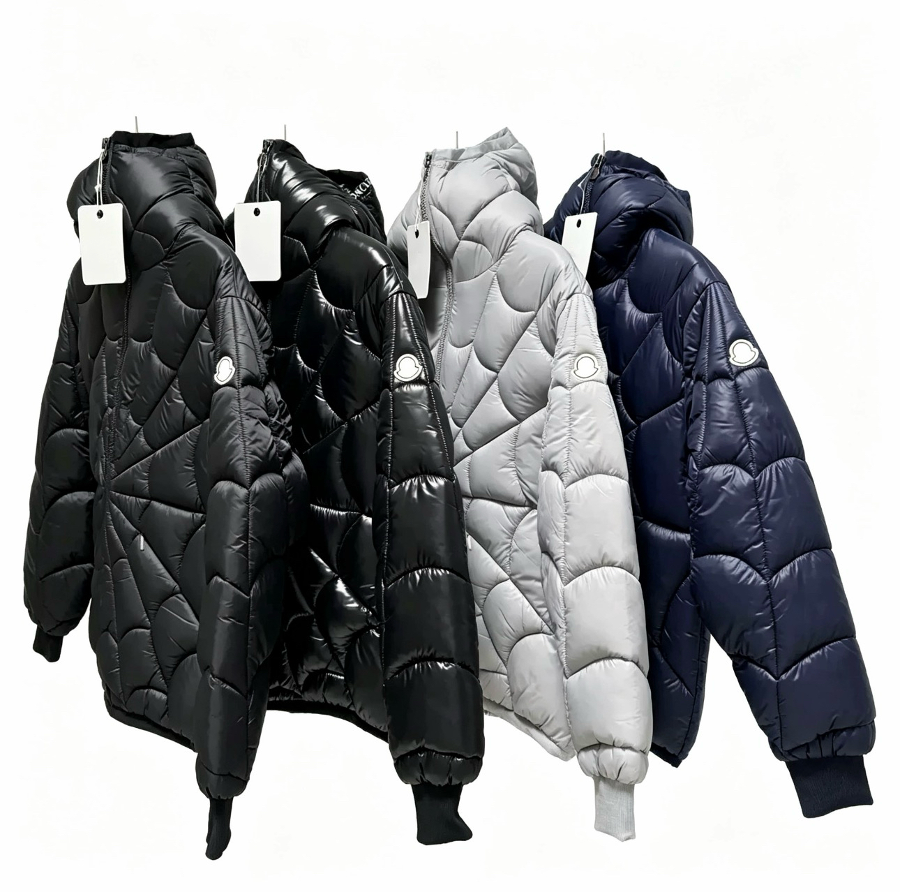 Men's Designer Shiny Hooded Down Jacket Diamond-Quilted Lightweight Winter Warm Puffer Coat