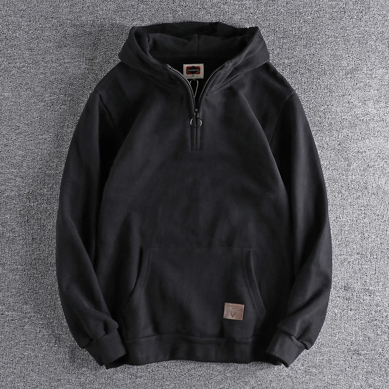Autumn Winter American Retro 500g Heavyweight Hooded Hoodies Mens Pure Cotton Washed Youth Thickened Velvet Casual Sweatshirt 260625