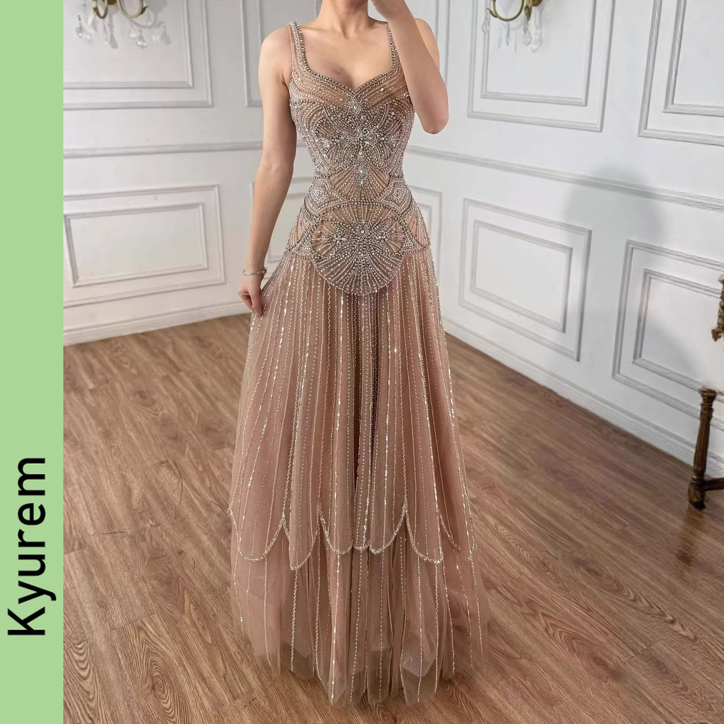 luxury arabic nude spaghetti strap elegant beading aline evening dresses formal party gown custom made color size robe de soiree