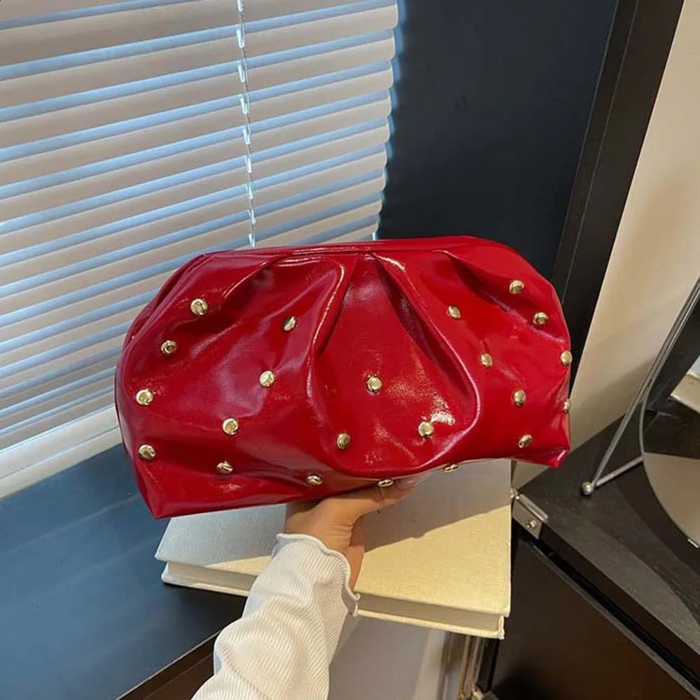 Versatile PU Rivet Clutch Bag Retro Magnetic Button Pleated Leather Handbag Polyester Antisplash Water Female Phone Organizer 260612