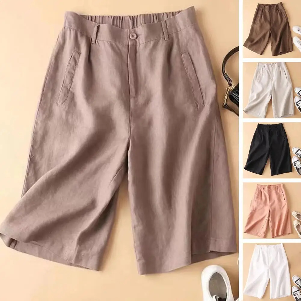 Breathable Cotton Linen Shorts Japanese Retro High Waist Wide Leg Bermuda Suit Casual Summer Woman Loose 260624