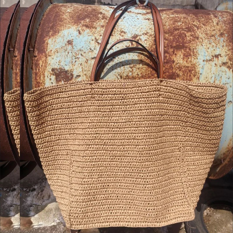 Large Capacity Straw Tote Bag Women Handbags Handmade Woven Summer Beach Bag Big Shopper Purses 260625