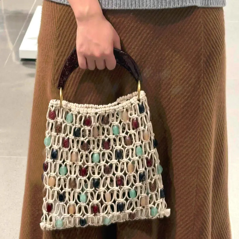 Creative Summer Woven Bead Bag Hollow-out Breathable Tote Bag Bohemian Large Capacity Shoulder Bag Women Daily Use 260625