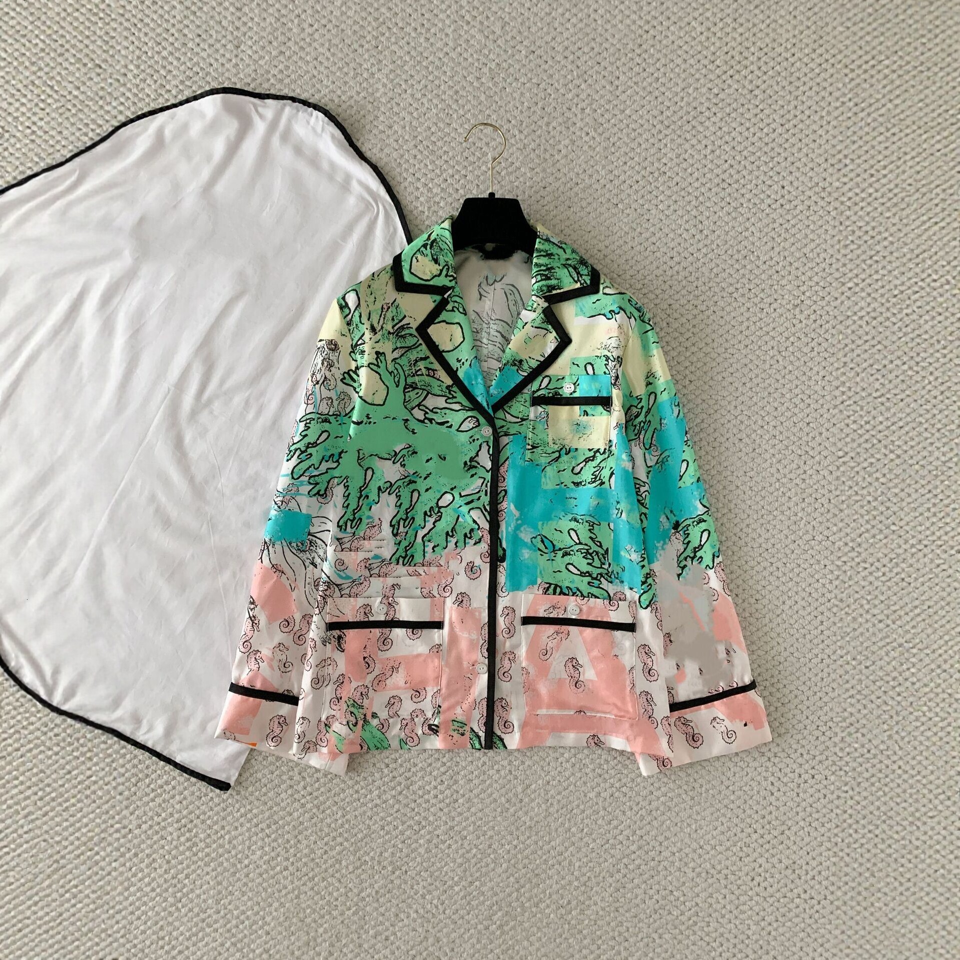 Designer 2026 New Printed Silk Collar Jacket For Women, Loose Casual Versatile Long Sleeve Shirt Top 7eda