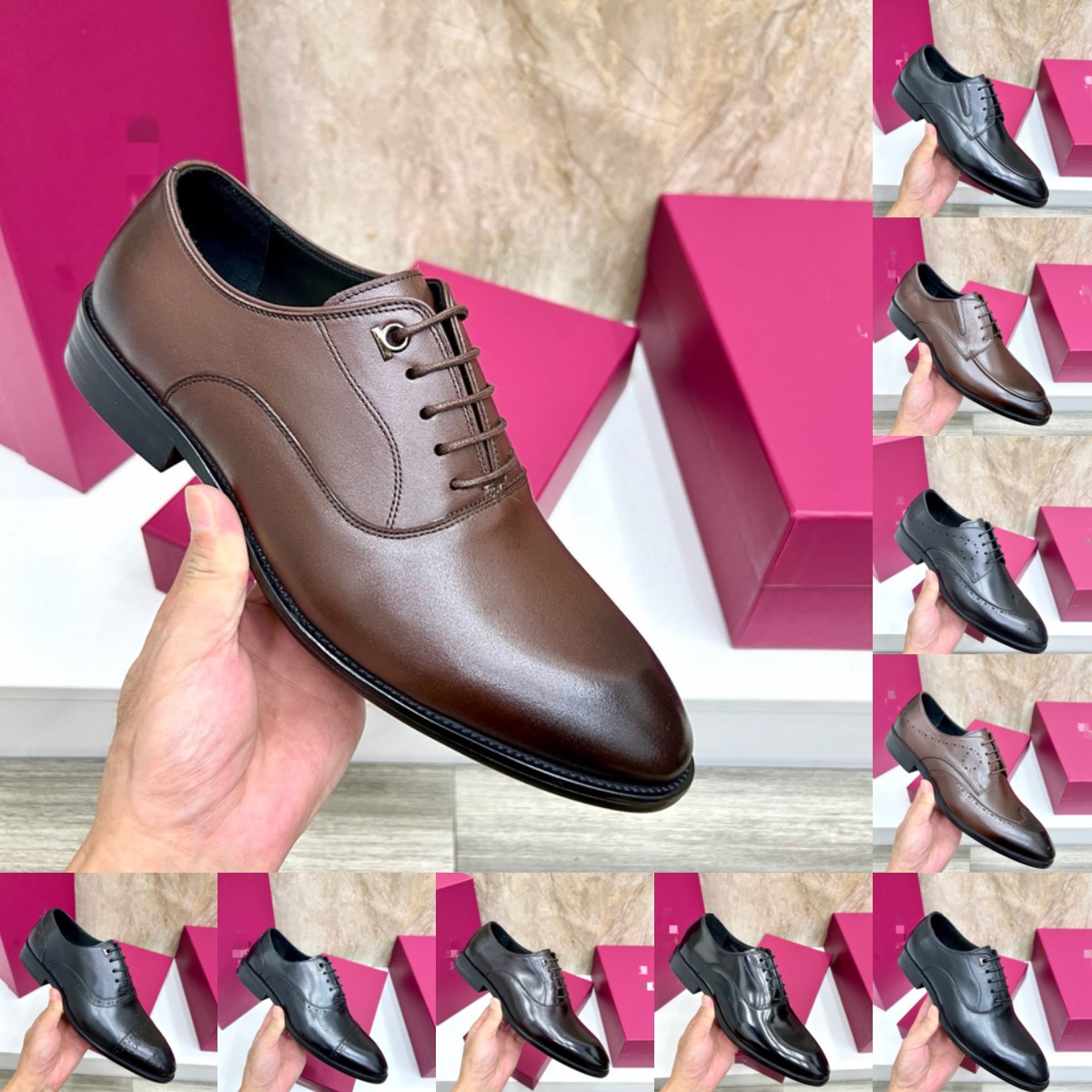1. 2026 New Designer Men's Genuine Leather Loafers Brown Business Dress Shoes Slip On Formal Office Wedding Footwear Comfortable Plus Size 46