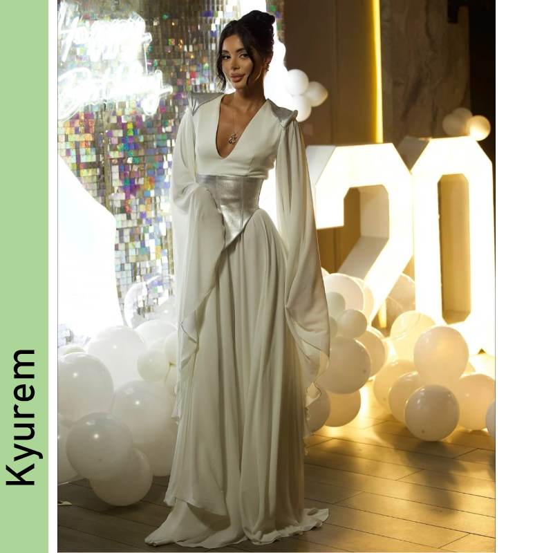 Evening Dresses A-Line Long Sleeves V-Neck Prom Dresses Sexy Celebrity Dresses Robes De Soiree Customizable Robe De Soiree Vestidos De Fiesta